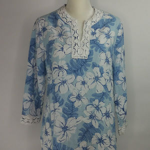 Blue Sky Blossom Long Sleeves Lace Blouse